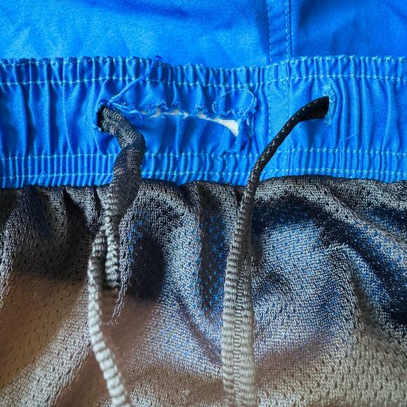 NIKE Swoosh Elastic Drawstring Lined Board Shorts Cargo Blue Swim Trunks Small - Picture 8 of 9